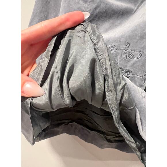 J.Crew Velvet A-Line Skirt Silver Blue w Floral Embroidery Cotton Size 10 JL - Picture 8 of 10